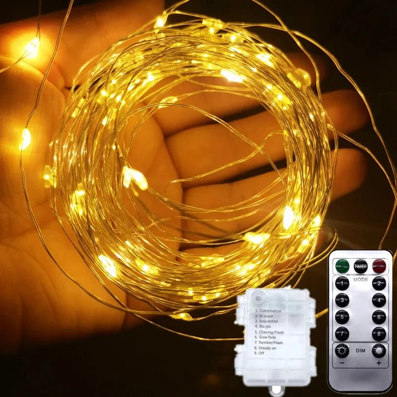 20m copper wire LED string lights with 8 modes and remote control for outdoor decoration