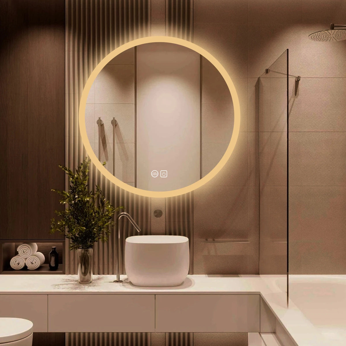 Round illuminated mirror with touch switch and anti-fog function - vue 4 sur 7