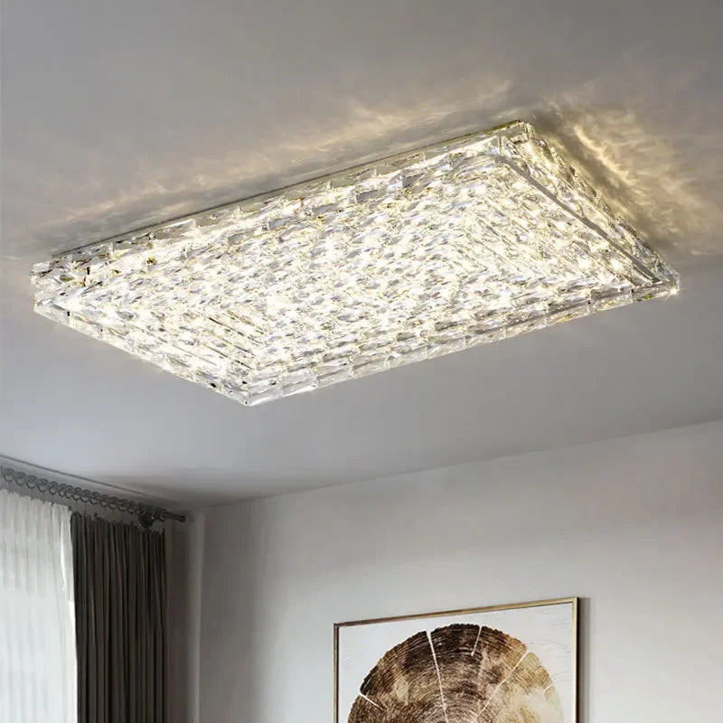 Luxury square crystal LED ceiling light for interior decoration