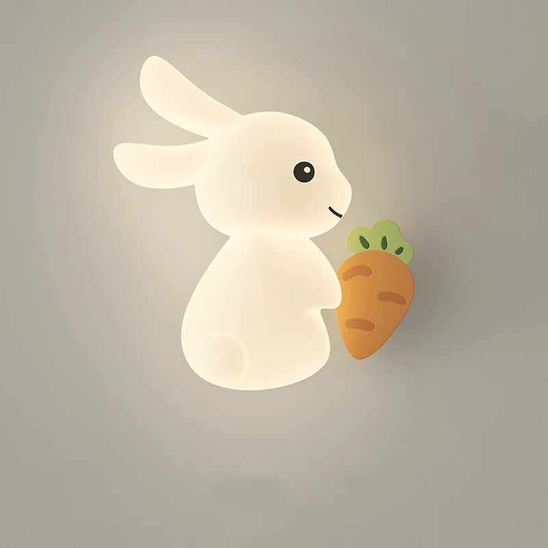 Children's wall light with bunny, carrot and cloud design