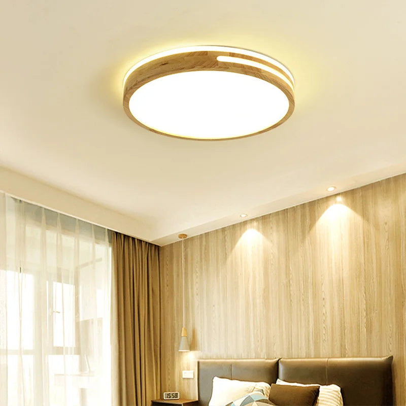 Modern minimalist wooden LED ceiling light decorative fixture - vue 3 sur 14