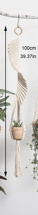 handmade macrame hanging plant holder made of natural cotton
