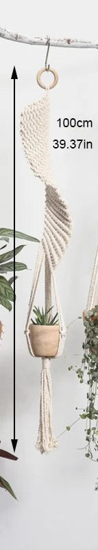 handmade macrame hanging plant holder made of natural cotton - vue 8 sur 23