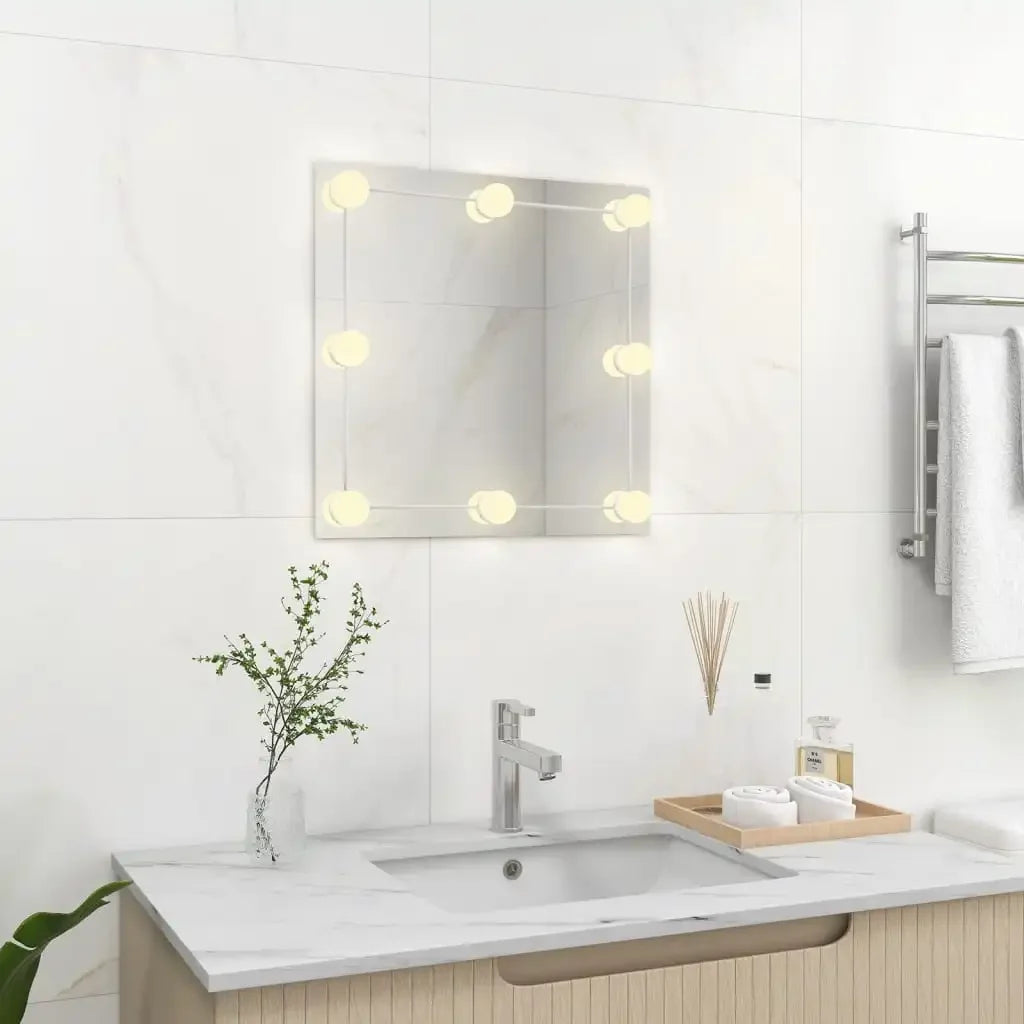 decorative square glass wall mirror with LED lighting - vue 6 sur 7