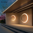 Modern waterproof outdoor wall light in round terracotta moon design