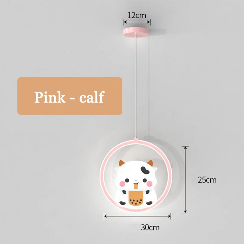 Cute pink cow and bear pendant light for children's bedroom