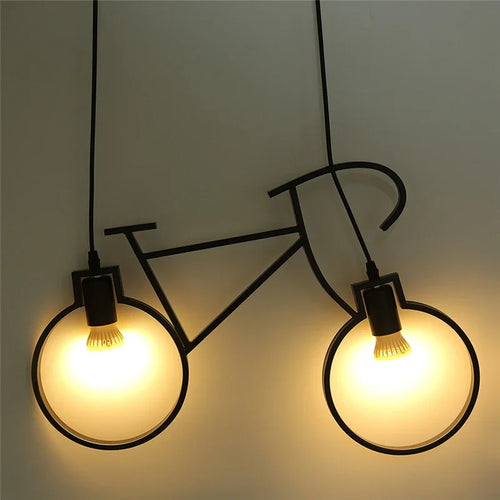 Modern iron bicycle pendant light for home decor - vue 4 sur 12