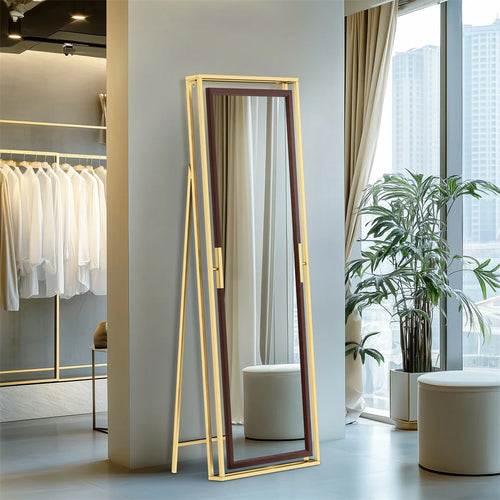 decorative floor mirror with gold metal frame - vue 2 sur 7