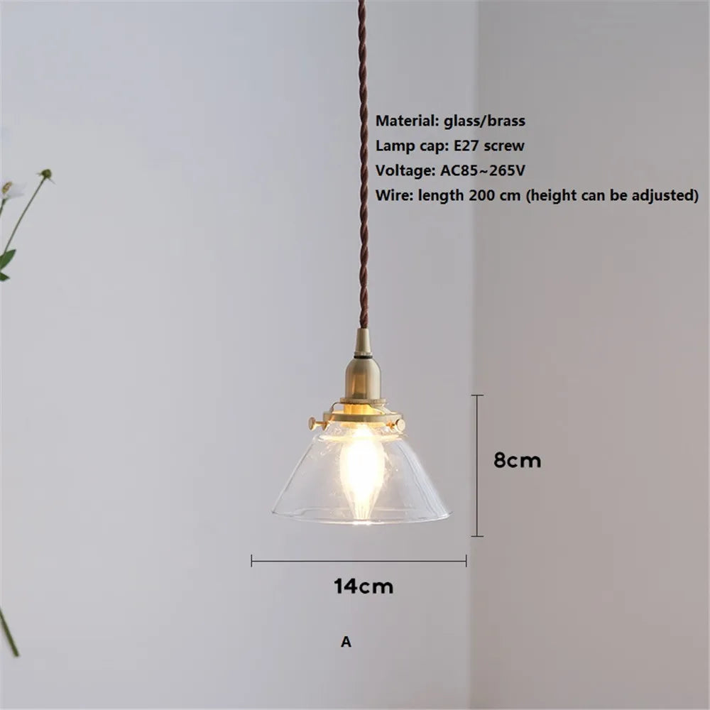American style glass pendant light retro brass fitting
