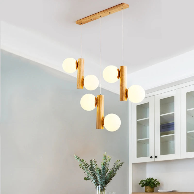 Modern wood and glass pendant light for restaurant
