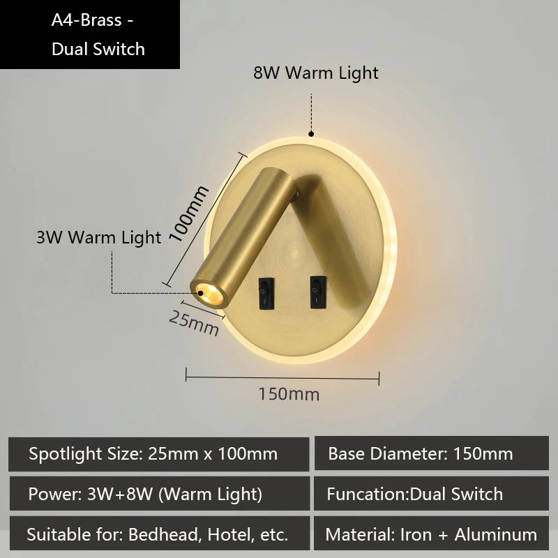 Modern wall light with USB ports and adjustable reading lamps - vue 14 sur 16