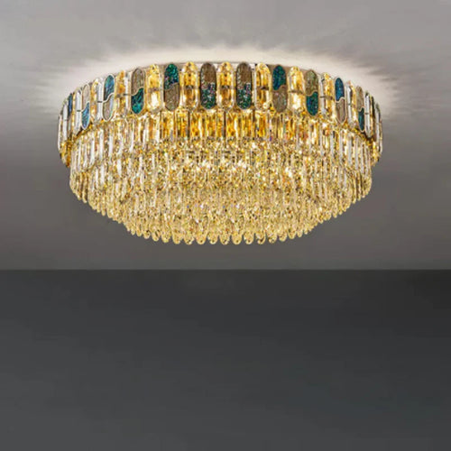 Art Deco crystal gold and stainless steel LED ceiling light - vue 2 sur 18