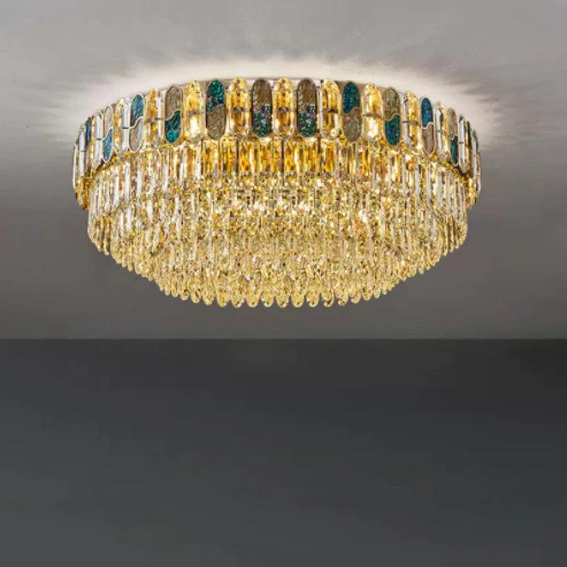 Art Deco crystal gold and stainless steel LED ceiling light