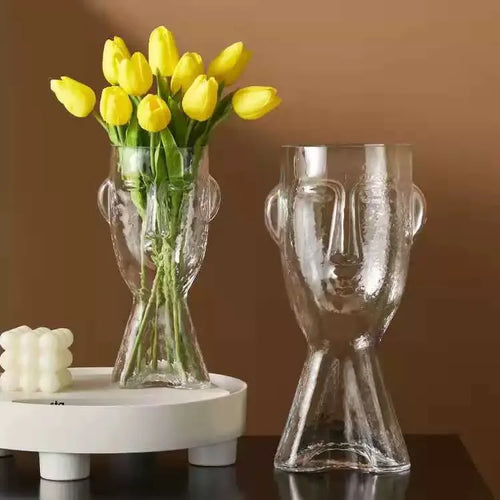 abstract human face glass vase for modern decorative flowers - vue 5 sur 9