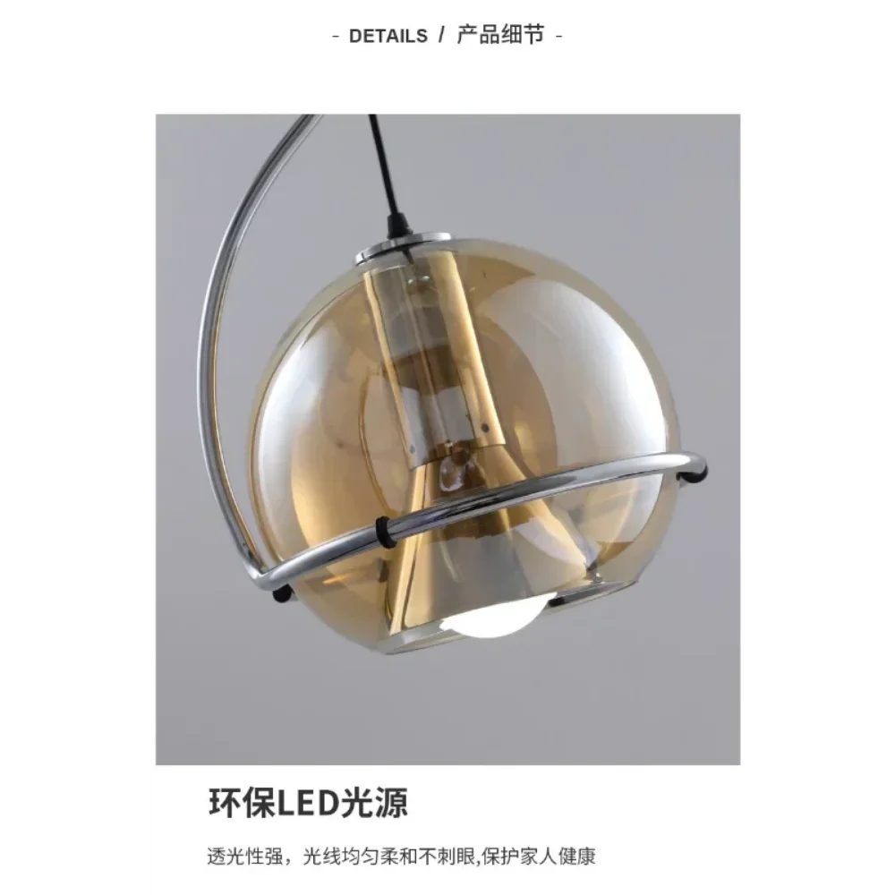 Nordic retro glass ball chandelier for restaurants and cafes - vue 6 sur 8