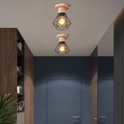 Vintage wooden pendant light LED suspension - vue 11 sur 14