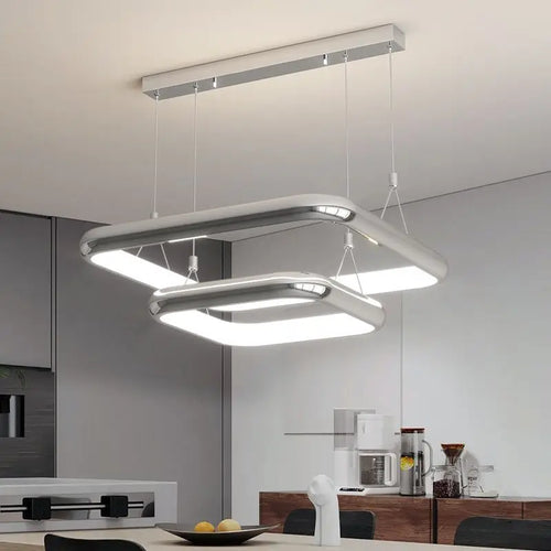 Modern LED square pendant chandelier with pearl finish for home - vue 2 sur 12