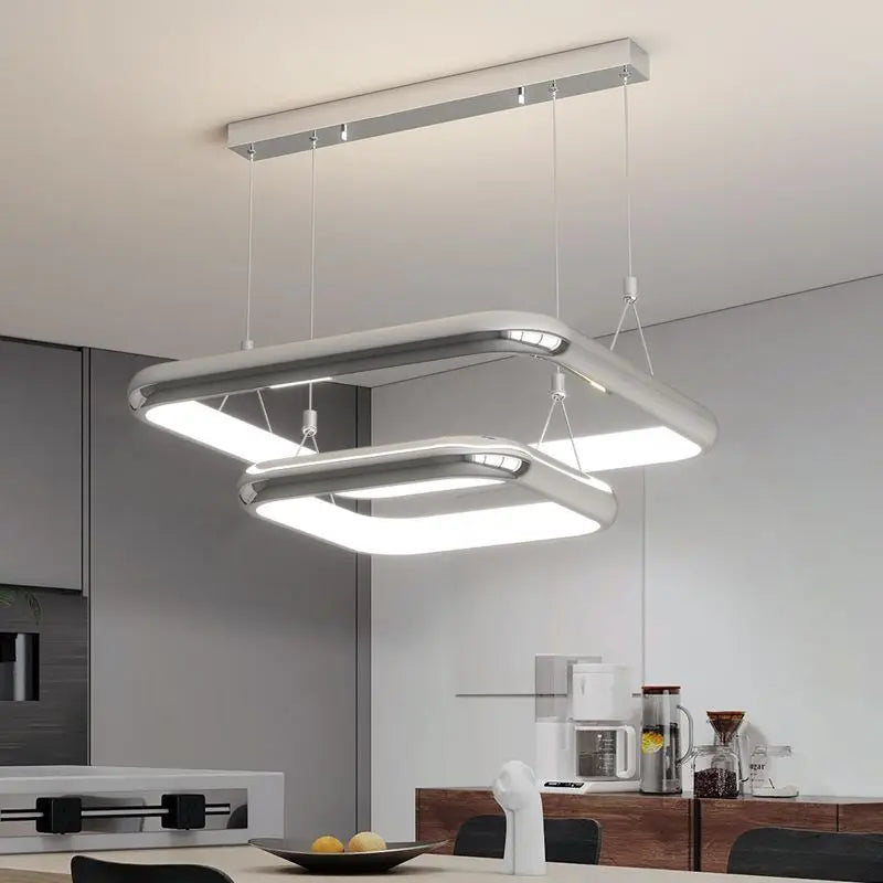 Modern LED square pendant chandelier with pearl finish for home