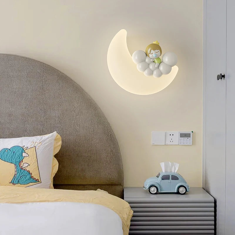 Romantic moon angel bear girl children's wall light - vue 3 sur 11