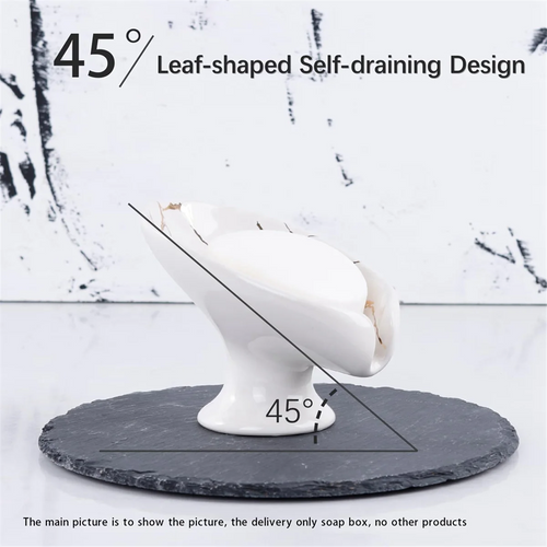 Soap Dish, Ceramic Soap Holder Self Draining Marble Look Leaf-Shape Soap Dishes for Bathroom,White - vue 5 sur 6