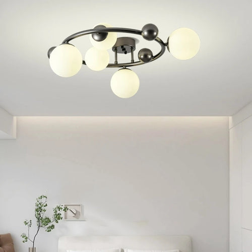 Modern metal and white glass pendant light with elegant adjustable design - vue 5 sur 13