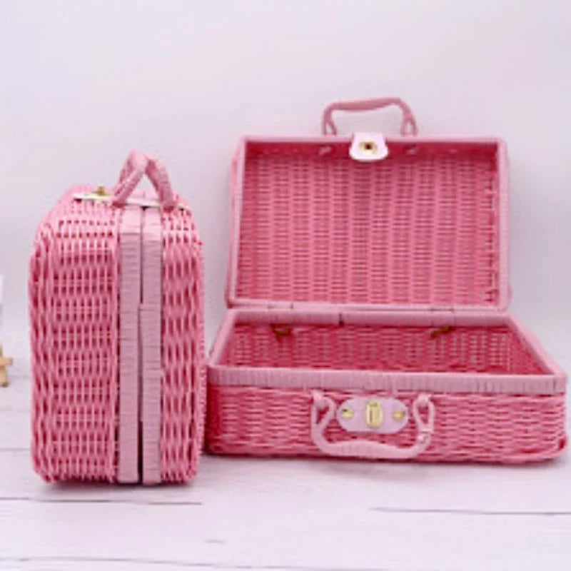 retro rattan basket for storage and picnic - vue 5 sur 12