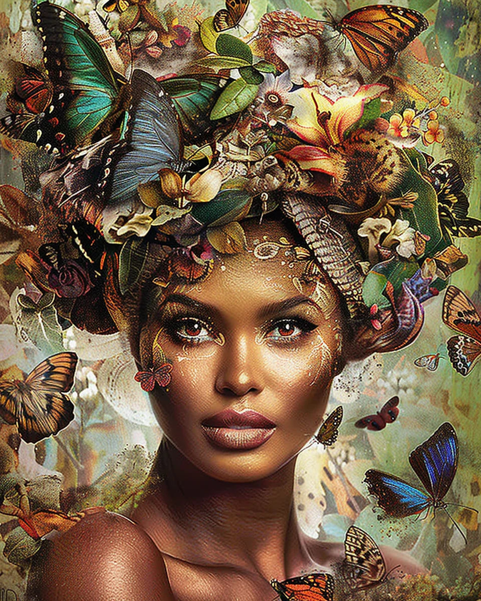 peinture par numéros ethnique fille papillon fleur paysage marin adultes