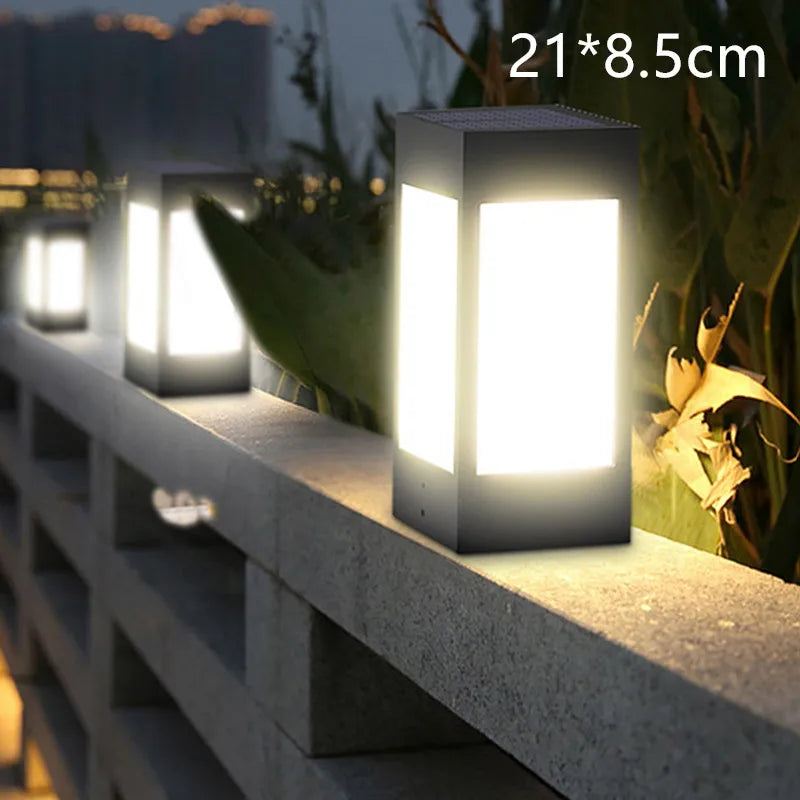 LED square post pillar solar light with remote control, waterproof vintage garden lamp