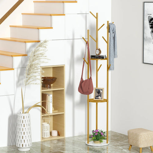 sturdy metal coat rack with integrated shelves and hooks - vue 3 sur 7
