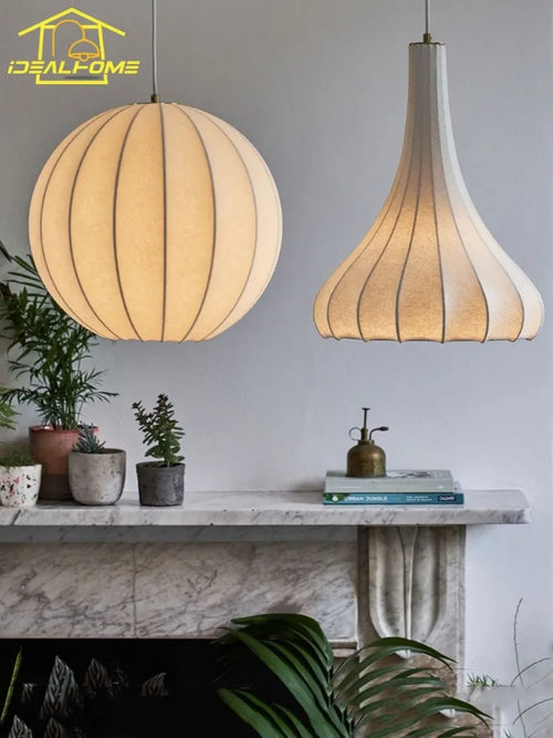 Modern nordic wabi sabi silk pendant light for interiors - vue 2 sur 9