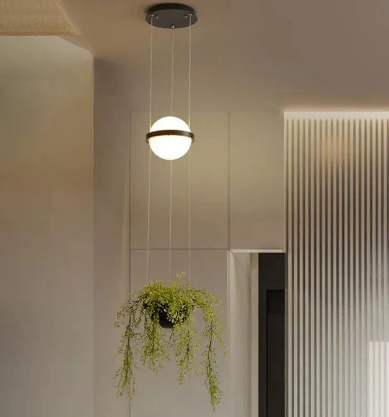 Modern glass LED pendant lamp with flower pot