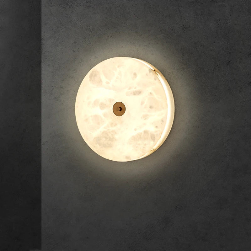 Round marble wall light with backlight for hotel