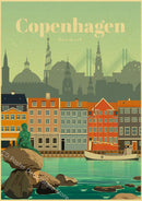 Retro world cities poster decorative wall art