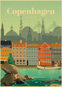 Retro world cities poster decorative wall art