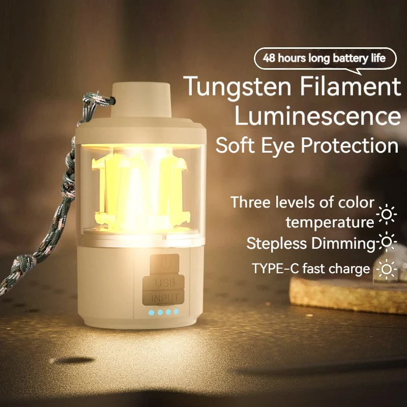 Portable rechargeable LED camping lamp for outdoor use