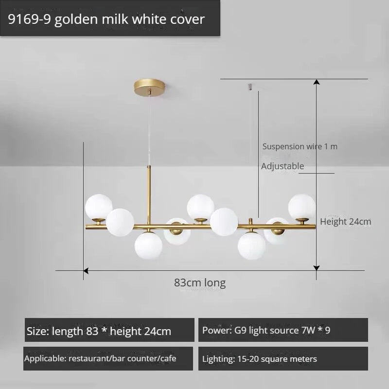 Modern long glass ball chandelier with LED pendant lampshade