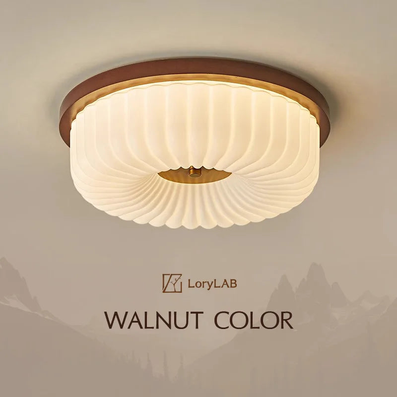Patterned Acrylic Lampshade Walnut Color, French Retro Art Vintage, Ceiling Light for Living Room, Dining Room, Bedroom, Study
