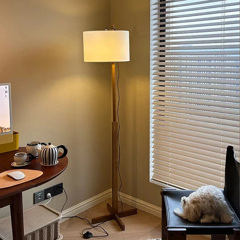 Solid wood floor lamp with fabric shade nordic home decor
