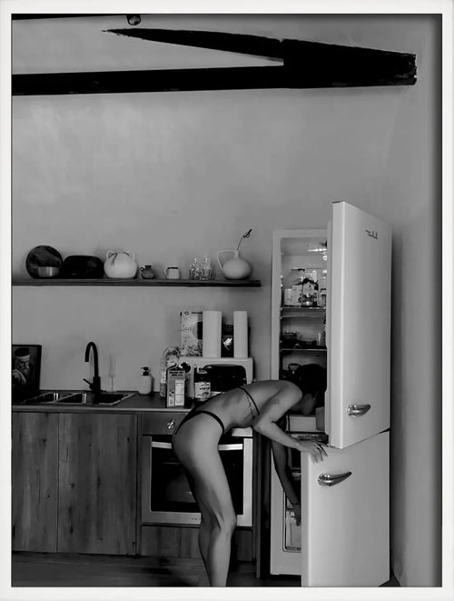 Wall art print women drinking wine and eating spaghetti home decor