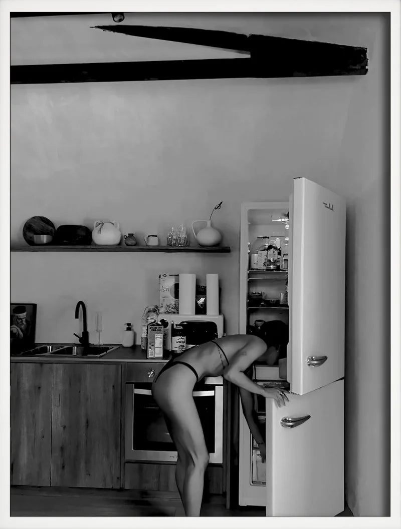 Wall art print women drinking wine and eating spaghetti home decor