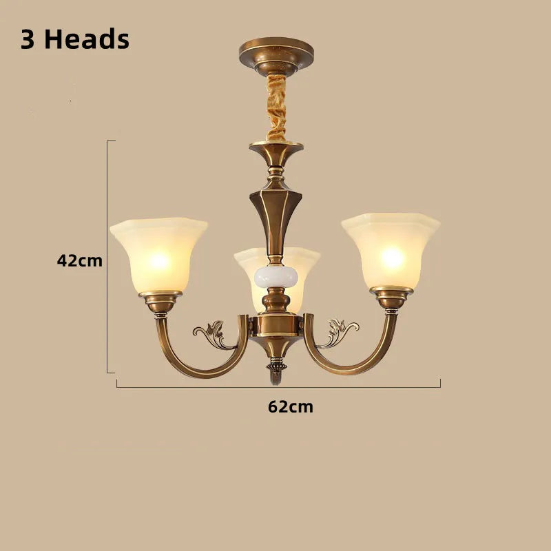 Vintage copper chandelier with frosted glass lampshade - vue 17 sur 20