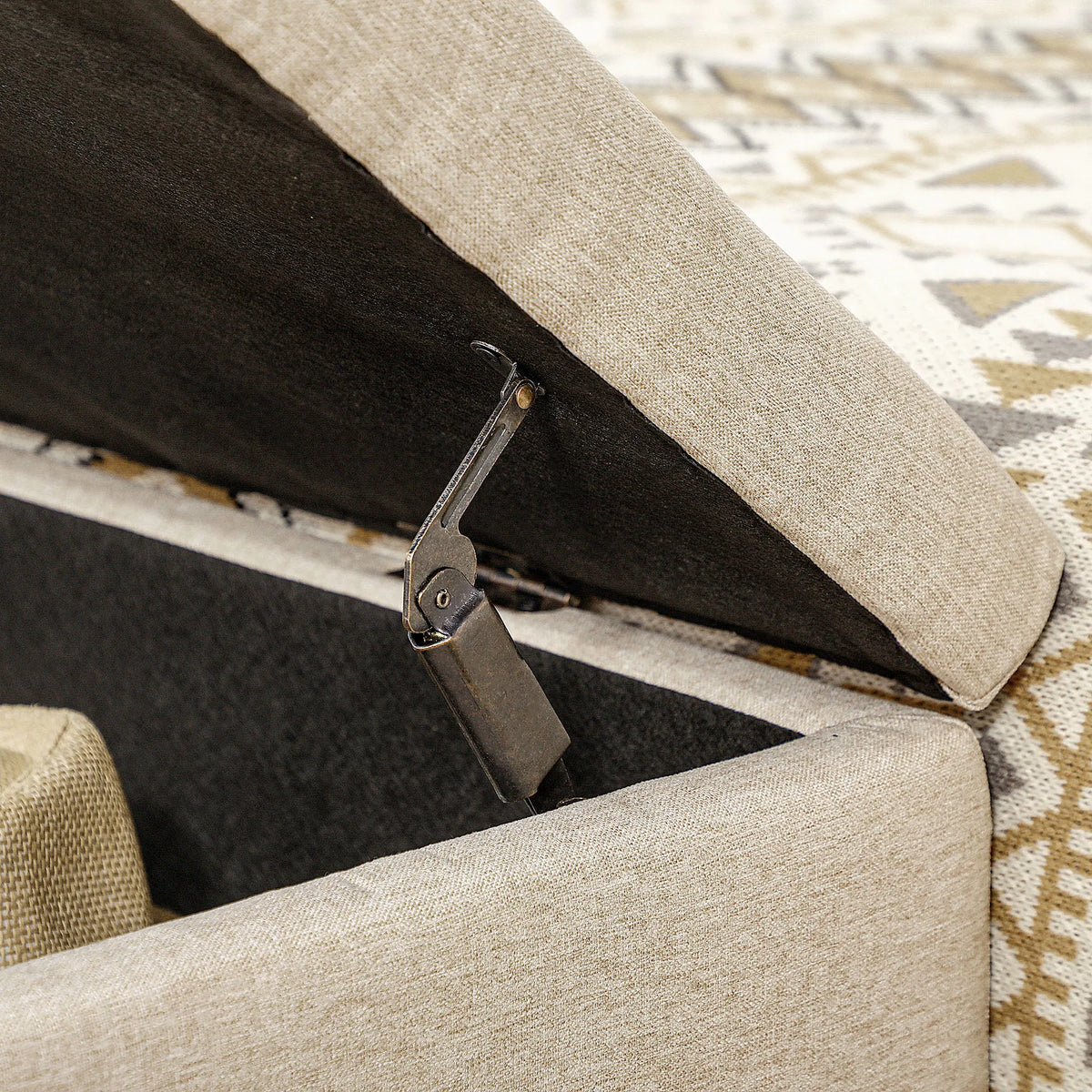 linen upholstered storage bench with practical and elegant folding cover - vue 6 sur 6
