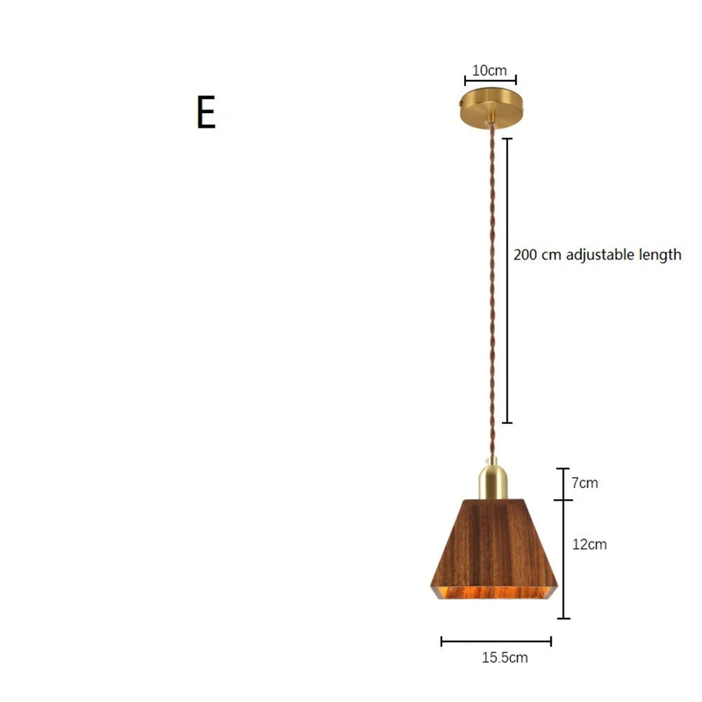 Nordic modern LED pendant light in brass and wood, loft kitchen island hanging lamp, home decor lighting, designer suspension - vue 11 sur 17
