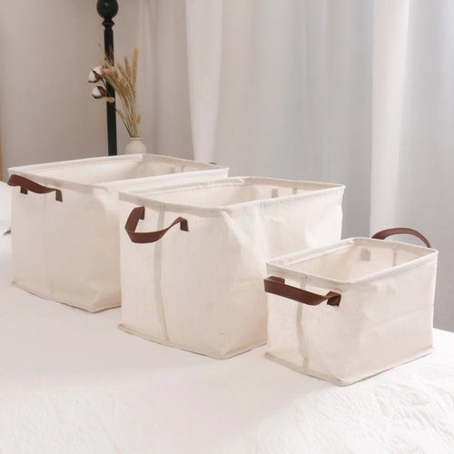 foldable cotton and linen basket for various storage - vue 2 sur 9