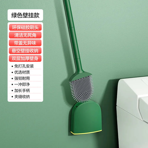 Silicone toilet brush with hanging holder and long handle - vue 7 sur 8