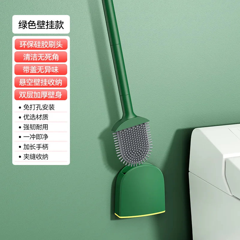 Silicone toilet brush with hanging holder and long handle - vue 6 sur 8