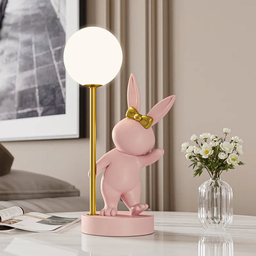 Nordic pink rabbit table lamp - vue 5 sur 16