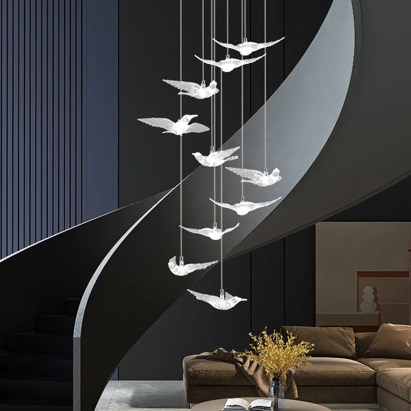 suspension LED décorative en forme d'oiseau pour loft et villa - vue 6 sur 18