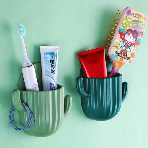 cactus self-adhesive wall mount for toothbrush and toothpaste storage - vue 4 sur 10