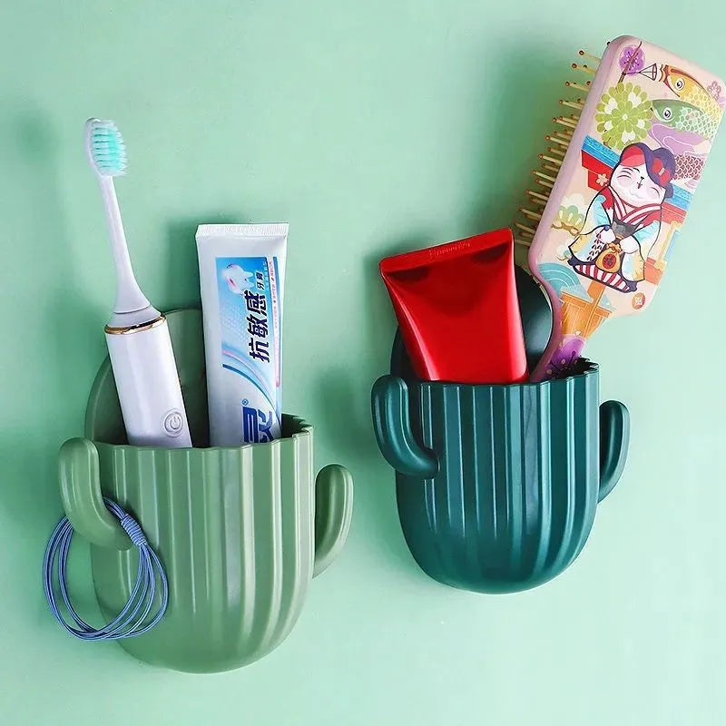 cactus self-adhesive wall mount for toothbrush and toothpaste storage - vue 3 sur 10